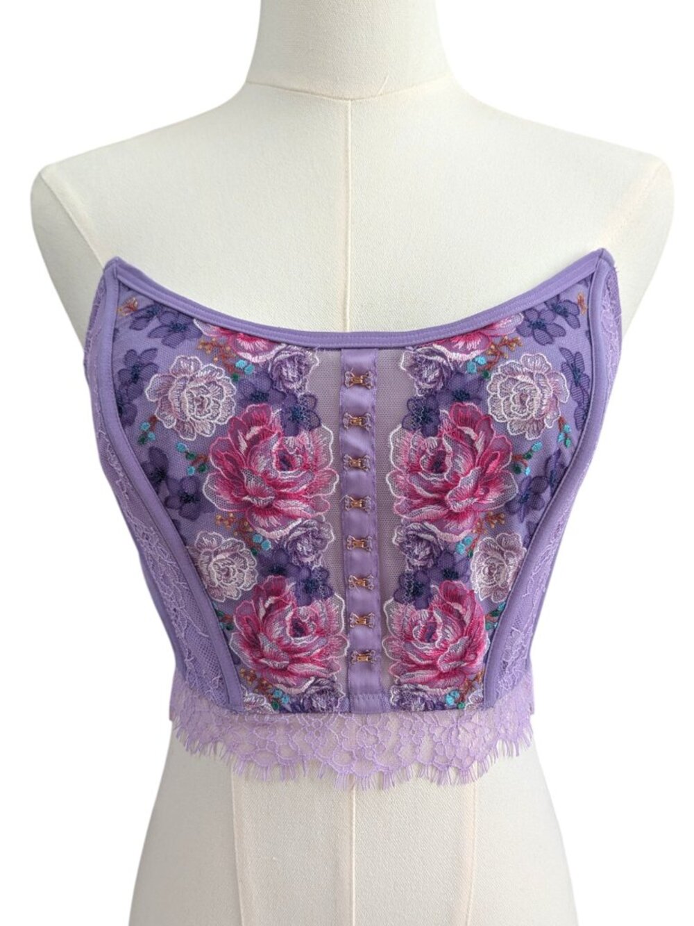 Victoria's Secret Purple Corset Top Dream Angels Strapless Floral Size S or S-DD